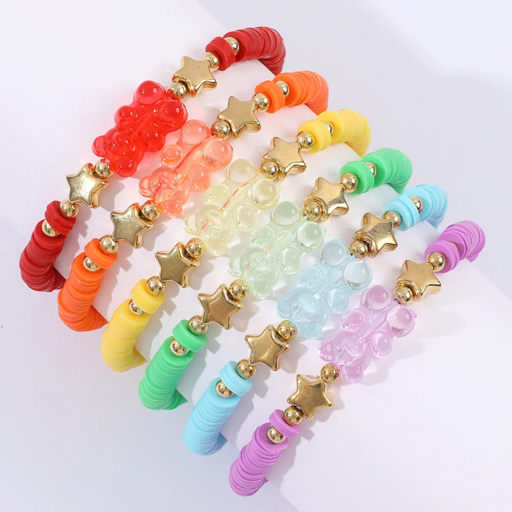 Makersland 6Pcs/set Bear Bracelet for Women Fashion Jewelry for Ladies Girls Gifts Bohemia Multi Layer Beads Bracelet Women