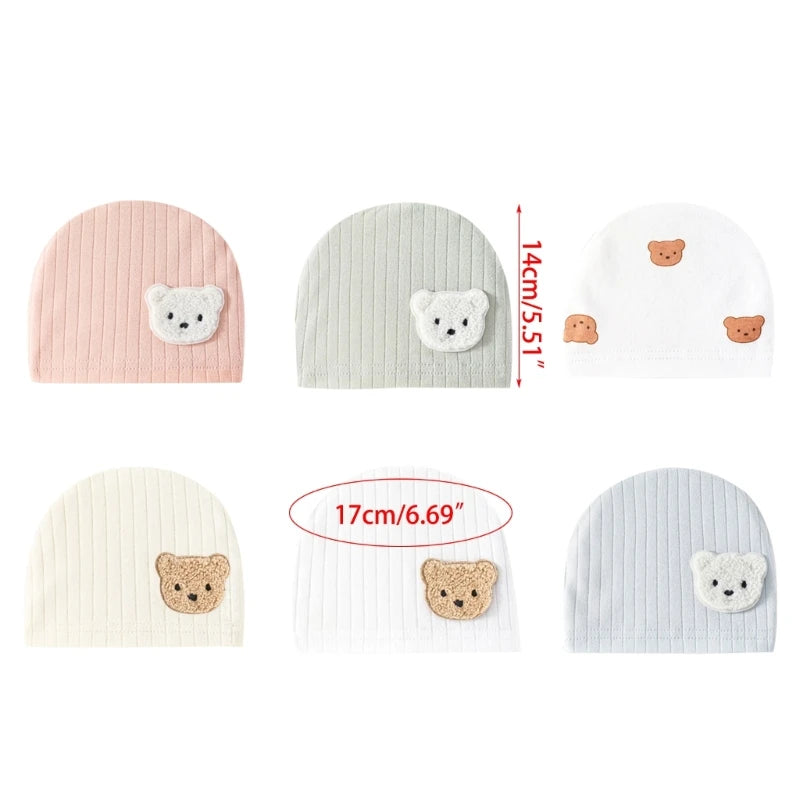 Infant Beanies Caps Baby Hat Cartoon Bear Boneless Muslin Hat Newborn Headwear Windproof Spring Hat 0-3M Baby Hats Dropshipping