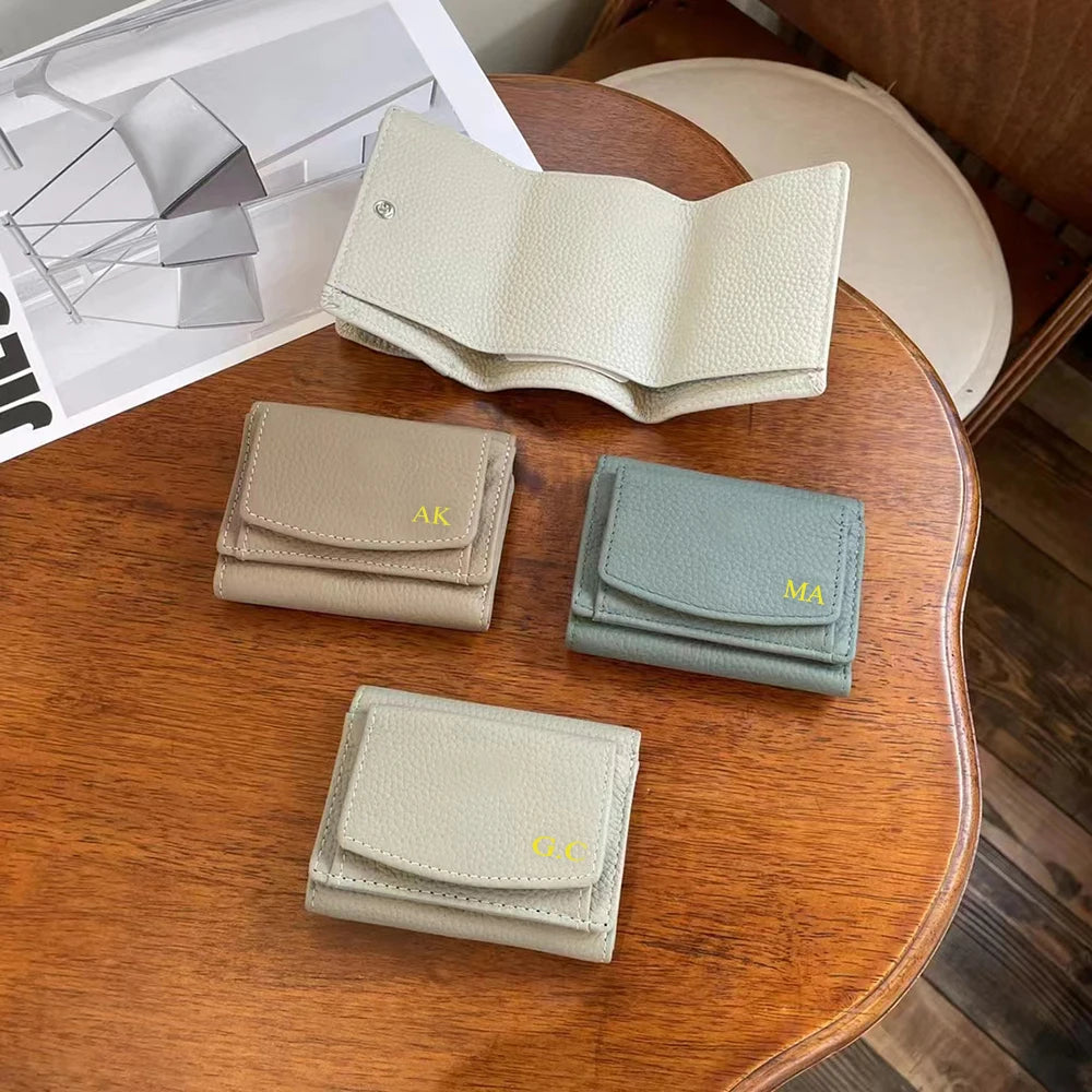 Personalize Small Women Wallet Custom Name Genuine Leather Female Coin Short Purse Fancy RFID Folded Lady Card Holder Money Bag