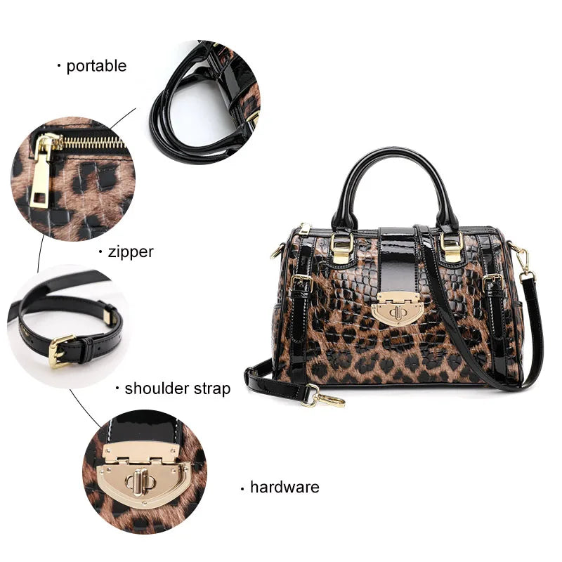Aidrani Classic Leopard Pattern Genuine Leather Women's Bag Large Capacity Women's Handbag Cowhide Shoulder Bag