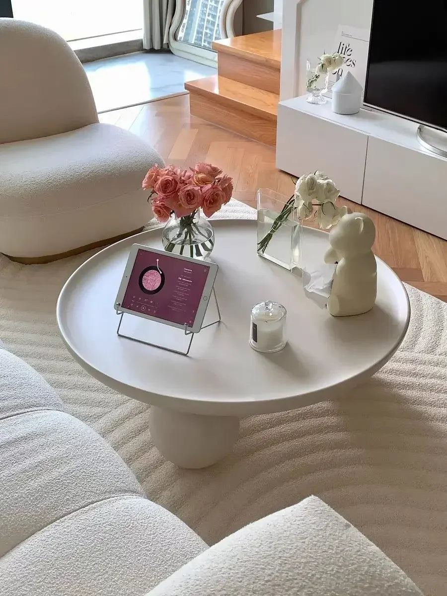 Metal Coffee Table Cream White Round Tea Table Home Furniture