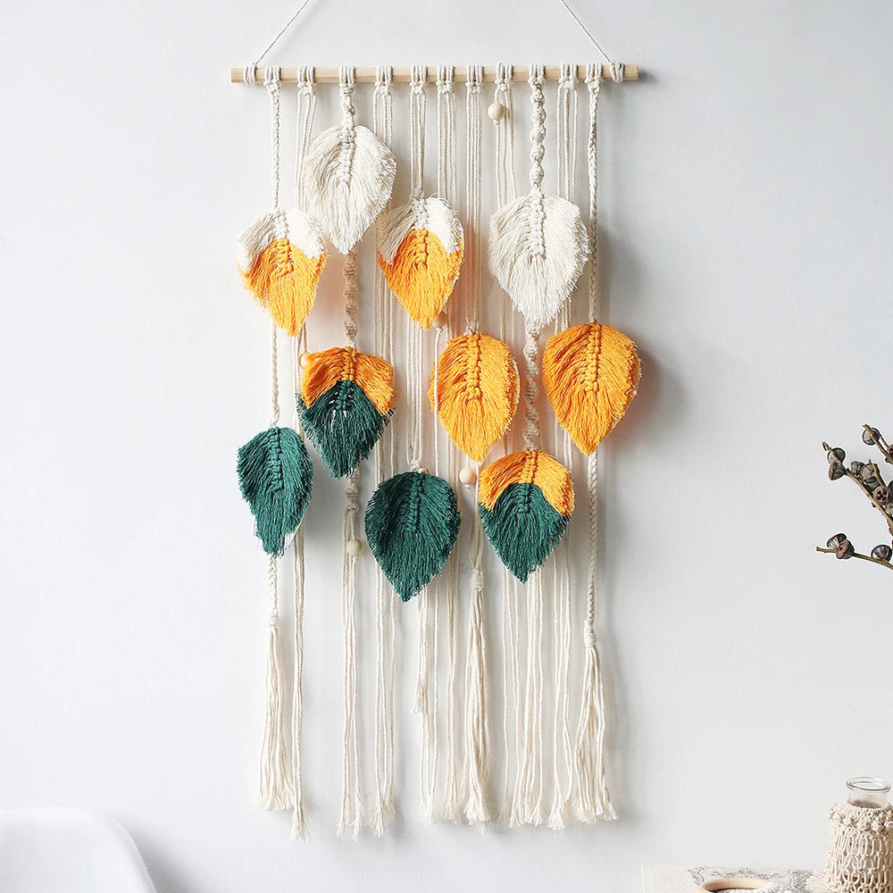 Hemasa Wall Macrame Tapestry Leaf Bohemian Home Decor Woven Tassels Wall Hanging Nordic Home Decoration Living Room Decors Aesthetic