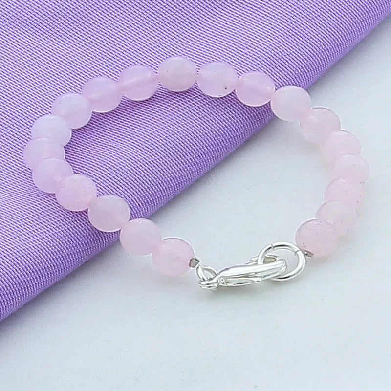 Hemasa 925 Silver Pink Pearl Crystal Bead Charm Bracelet For Women