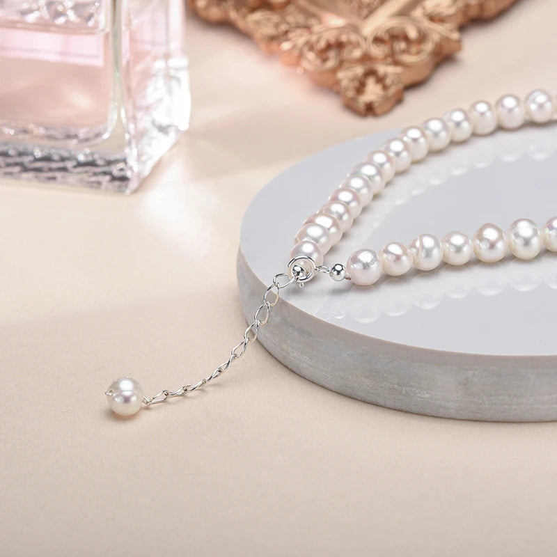 AA White 6-7mm Freshwater Cultured 6-8mm Pearl Bracelet Charms,925 Sterling Silver Pearl Bracelets for Women Girls Ladies