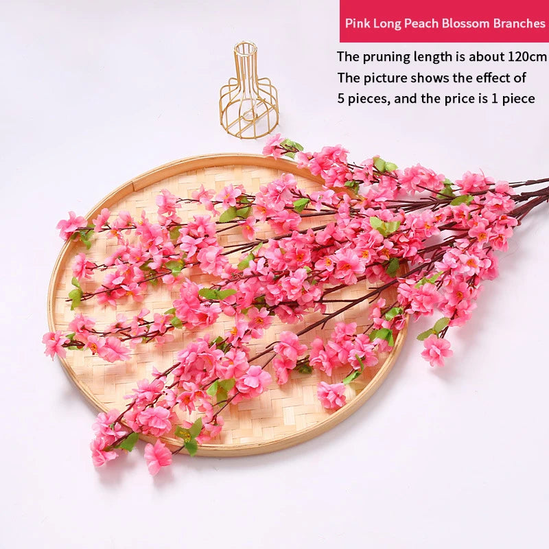 Artificial Peach Blossom Branch, Spring Plum Blossom, Silk Flower, Tree Decoration, Home, Wedding, DIY, 1 Pc, 3 Pcs, 5Pcs