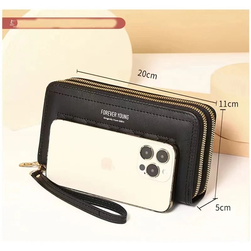 Hemasa Women's Mobile Phone Bag with Double Zipper Wallet large capacity Card Bag Coin Purse