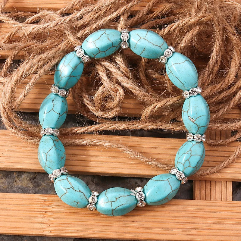 Aihua New Turquoise Stone Beads Bracelets for Women Men Natural Stone Charm Bracelet Bangles Wristband Fashion Jewelry Wholesale