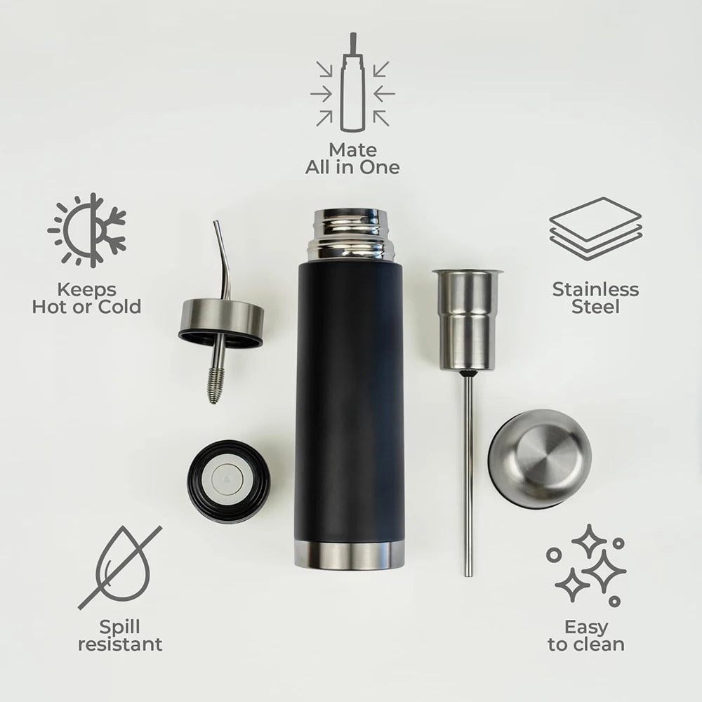 NEW Self-Serving Stainless Steel Mate Bottle, 2-in-1 Thermal Mate Cup with Built-in Bombilla, Yerba Mate Thermos all in one