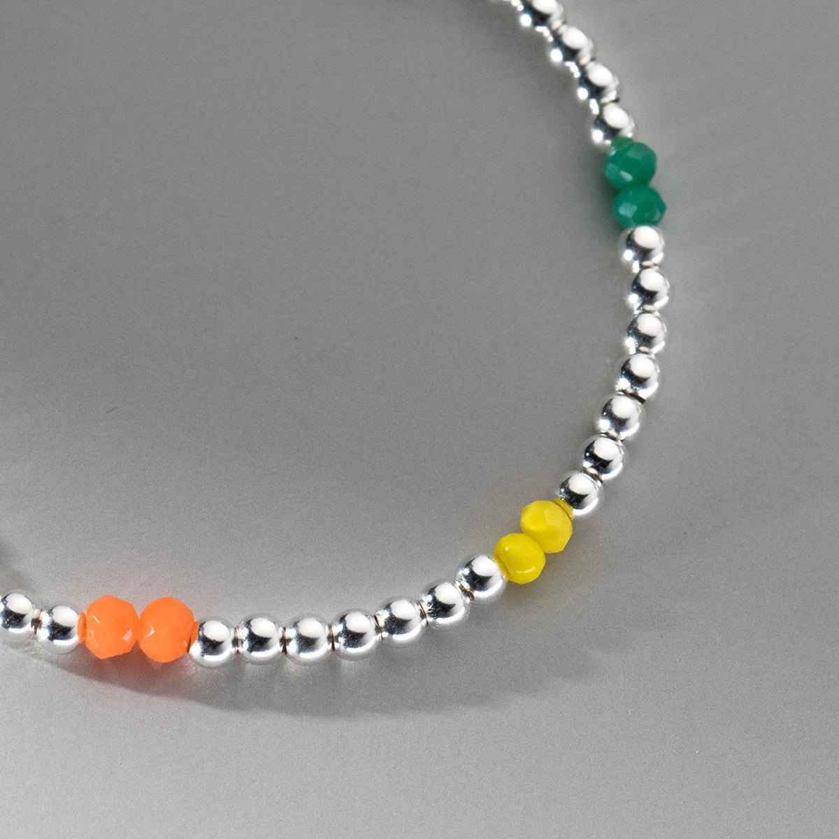 MODIAN 925 Sterling Silver Colorful Crystal Beads Simple Bracelets Simple Basic Style Stackable Link Chain Jewelry For Women
