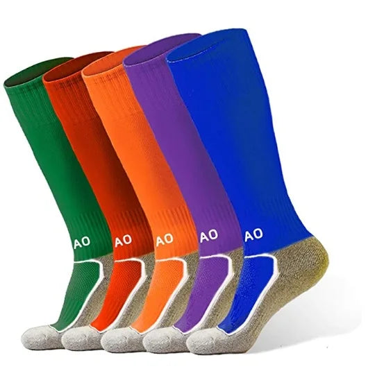 5 Pairs Kids Soccer Socks Boys Girls High Tube Long Knee Athletic Football Socks (4-18 Years) Children Cotton Stocking Football