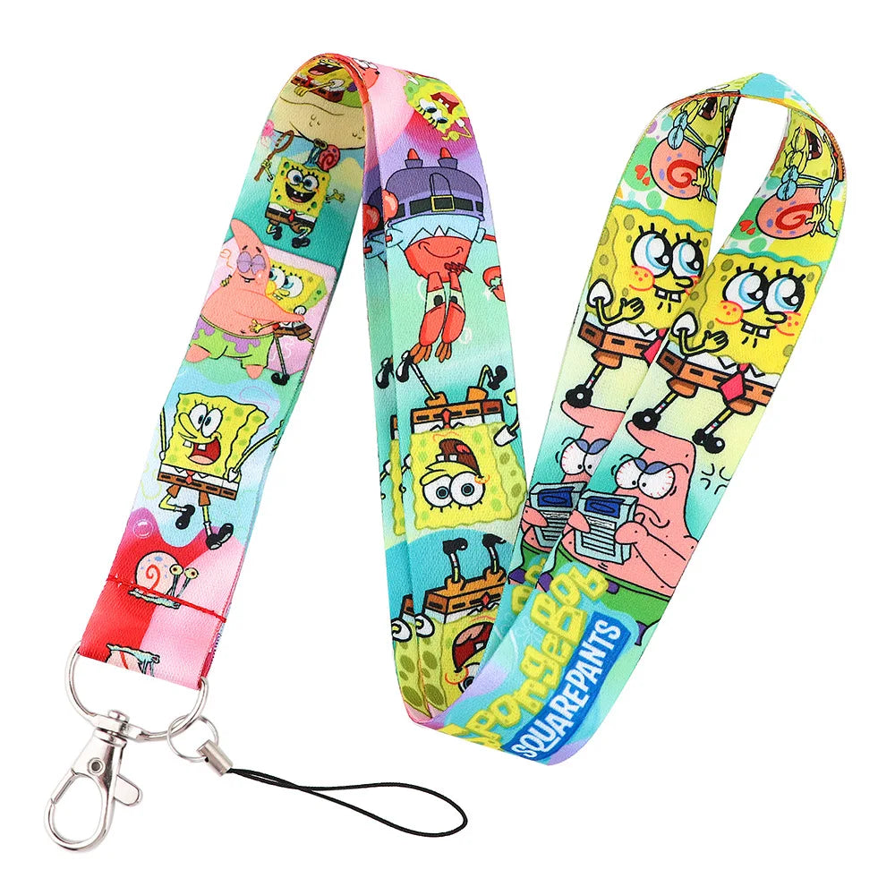 POP MART Spongebob Cartoon Key Lanyard ID Badge Holders Animal Phone Neck Straps with Keyring Phone Accessories D042