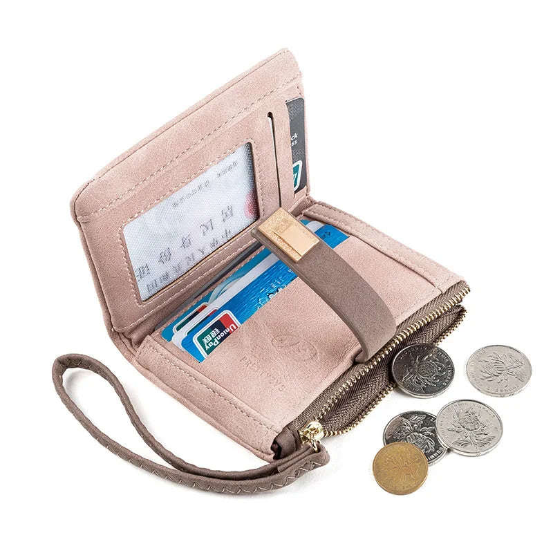 Mini Coin Purse Wristband Women's Wallet Buckle Zipper Short Female Clutch Portable PU Leather Card Holders Vintage Money Bags