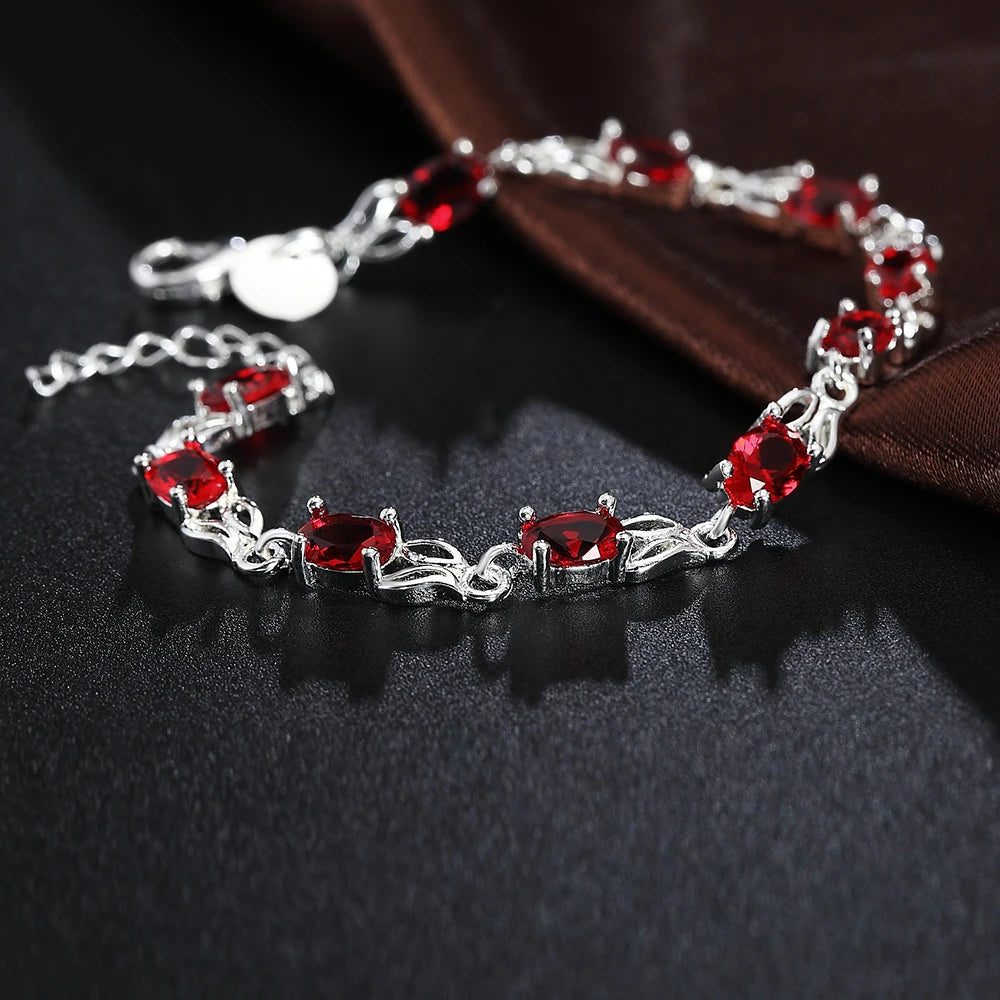925 Sterling Silver Bracelet Red Zircon Woman Bracelet High Jewelry Gift