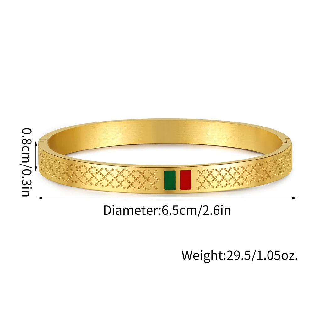 Luxury Round Enamel Stainless Steel Bangles & Bracelets No Fade Color Open Bangle For Women Girls Men Wedding Lover Jewelry