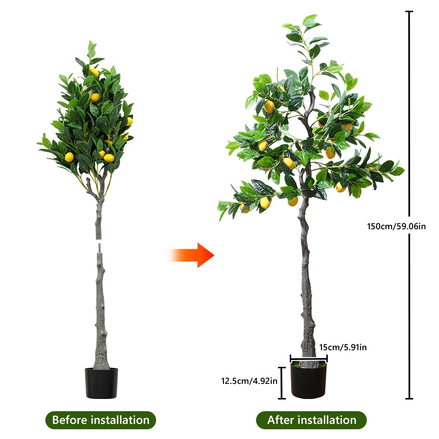 120cm/150cm Artificial Lemon Tree Artificial Tree With Fruit Fake Bonsai Plant Plastic Potted Plant Christmas Home Garden Decor