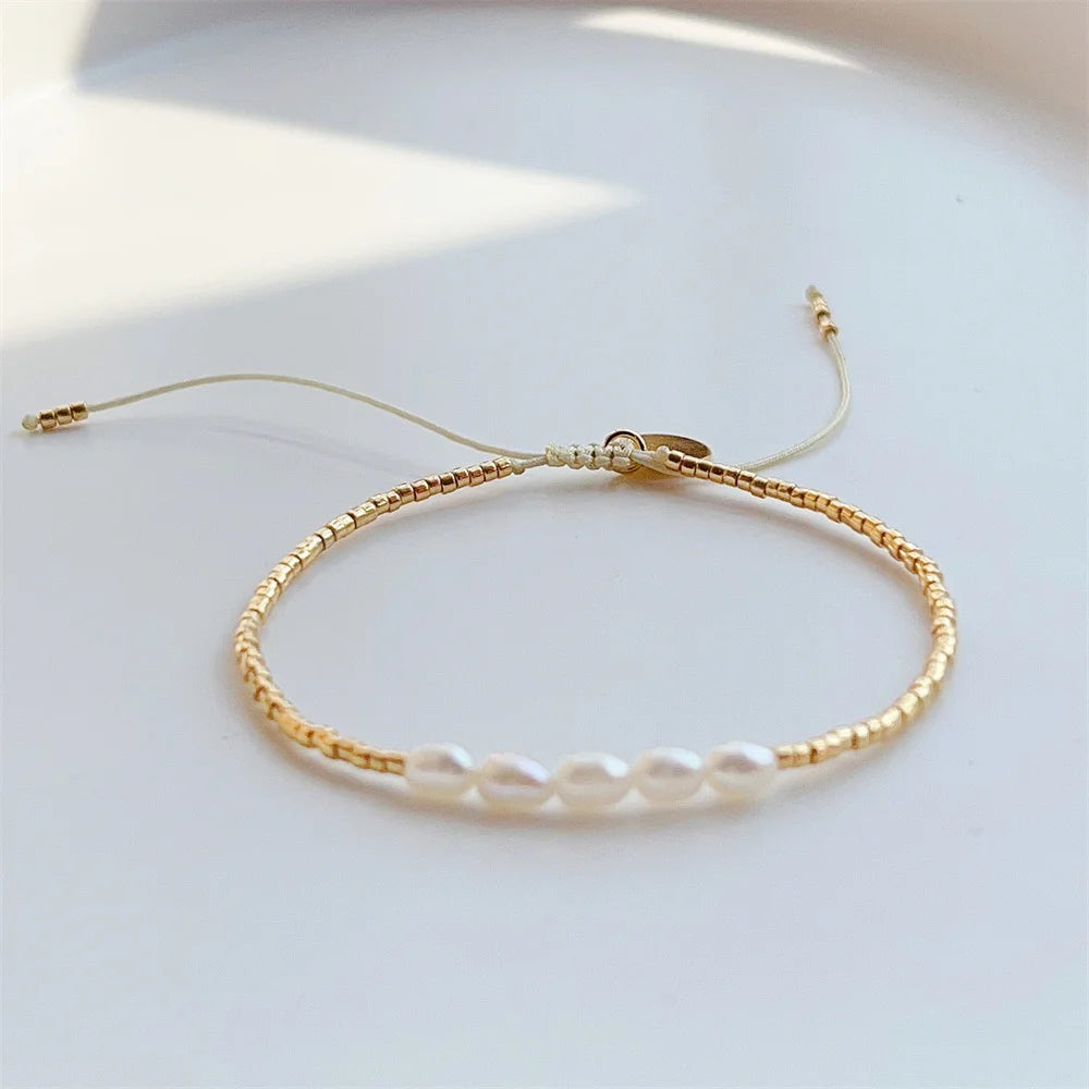 KKBEAD Natural Pearl Bracelets for Women Gift Gold Color Miyuki Beads Dainty Bracelet Simple Thin Pulseras Femme Fashion Jewelry