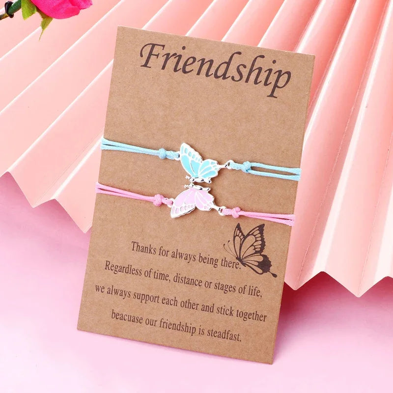 Lovecryst 2pcs/set Drip oil Couples Bracelets best friend Butterfly Bracelet Adjustable BFF Friendship Jewelry Gifts For Kids