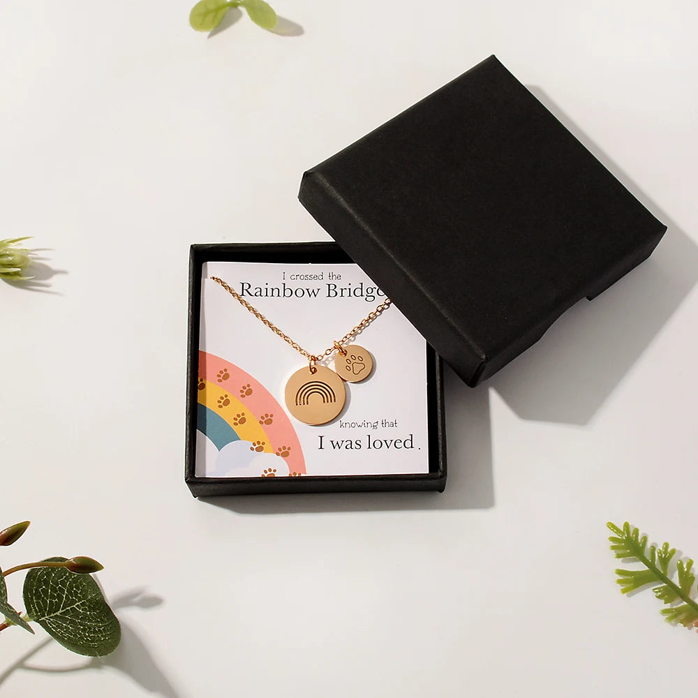 New Design Dog Paw Print Dainty Cat Stainless Steel Necklace Rainbow Bridge Poem Charm Pendant For Women Girls Jewelry Gift