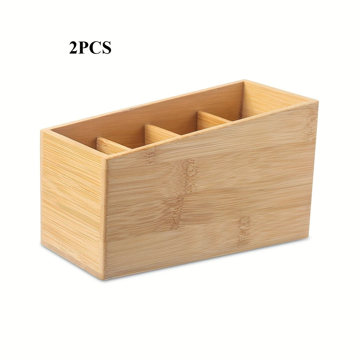 Wooden 4-Slot Remote Control Organizer Box - Desktop Storage for TV AC Remotes and Smartphones