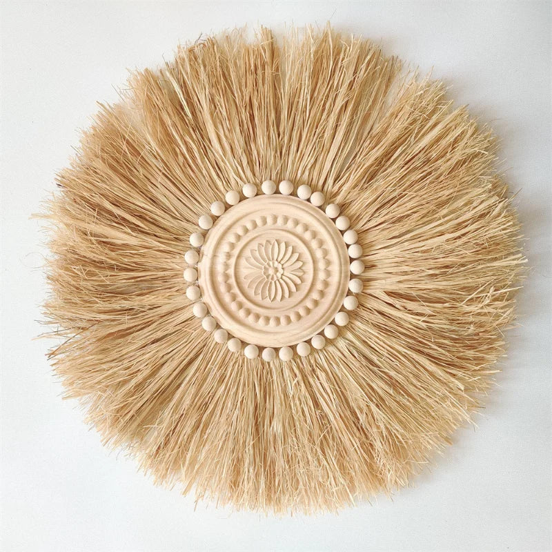 INS Nordic Home Decoration Senyan Raffia Straw Braided Ring Creative Pendant Children's Clothing Store Decora Photography Props