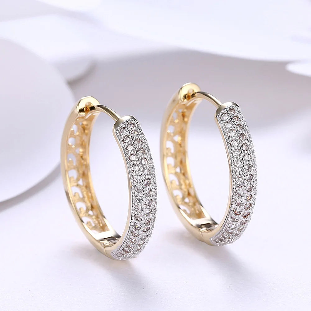 URMYLADY 925 Sterling Silver Circle 24K Gold Zircon Earrings For Women Wedding Party Fashion Charm Jewelry