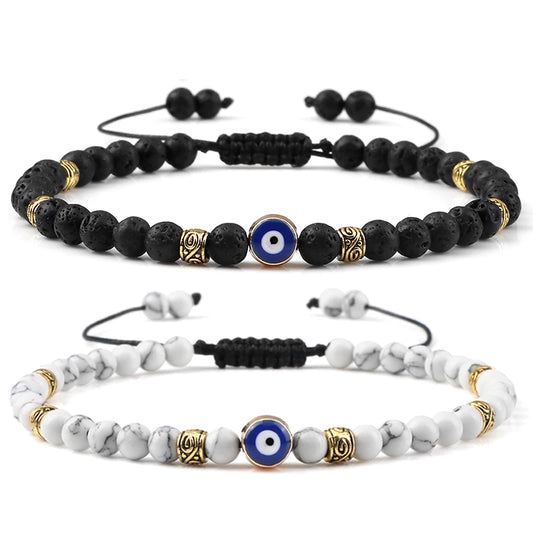 Lucky Evil Eye Bracelet Men Natural Stone 4mm Tiger Eye Lava Agates Beads Adjustable Braided Bracelets&Bangles Jewelry for Women
