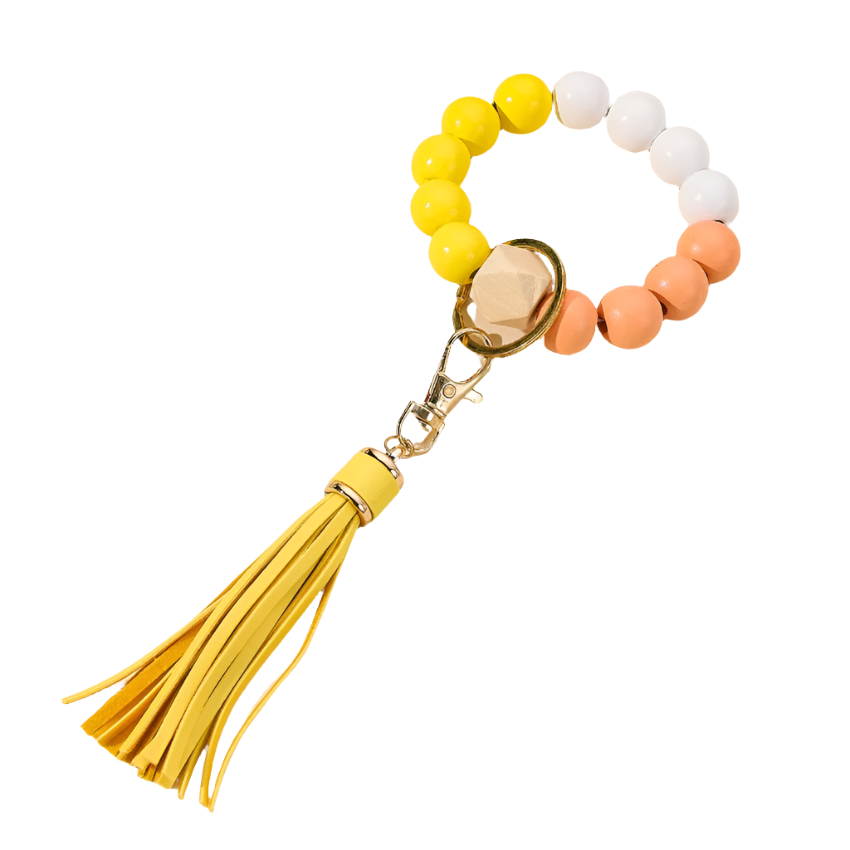 Hemasa Silicone Wooden Beads Wristlet Bracelet Keychain For Women Girl Keychain