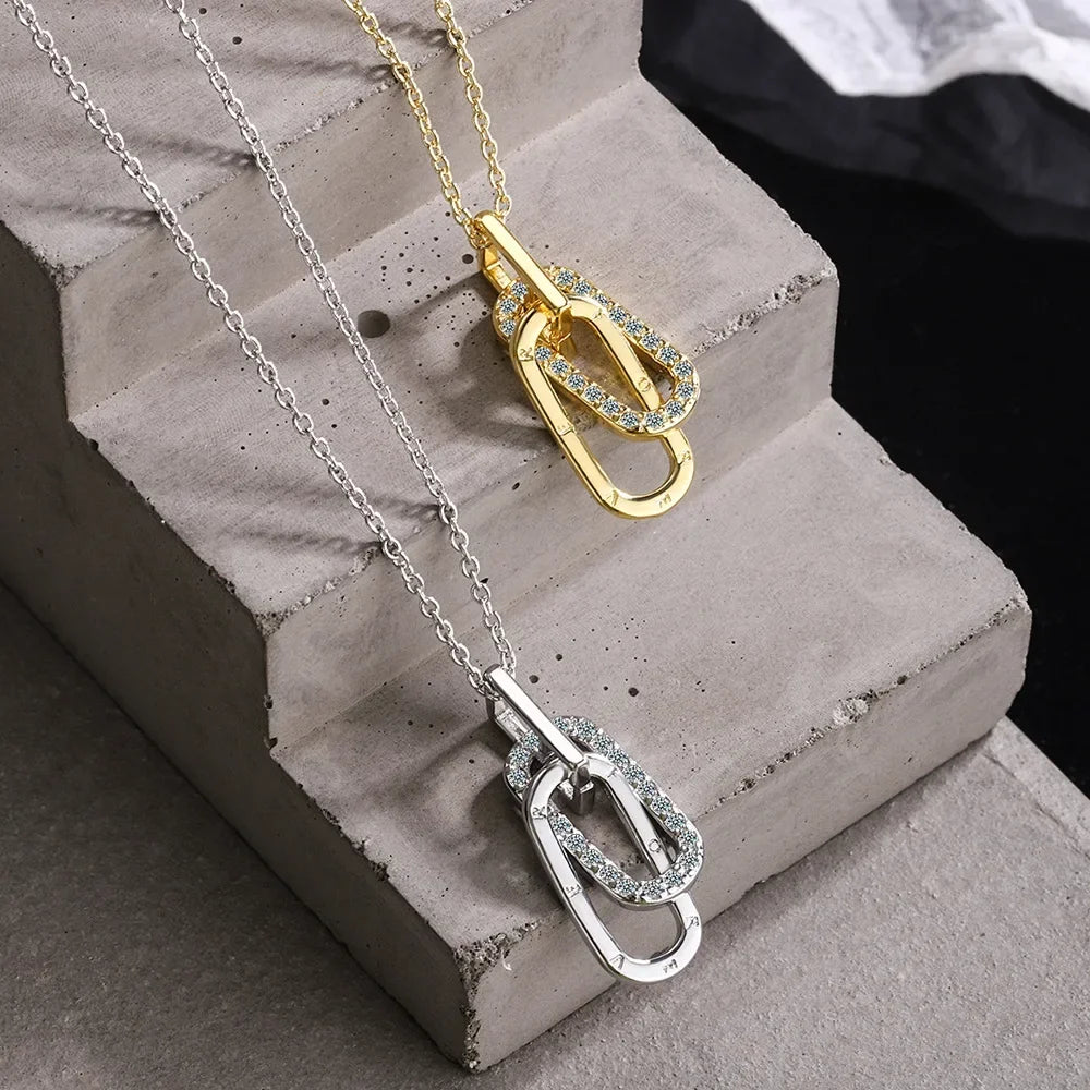 Hemasa 925 Sterling Silver Buckle Diamond Pendant Chain Necklace