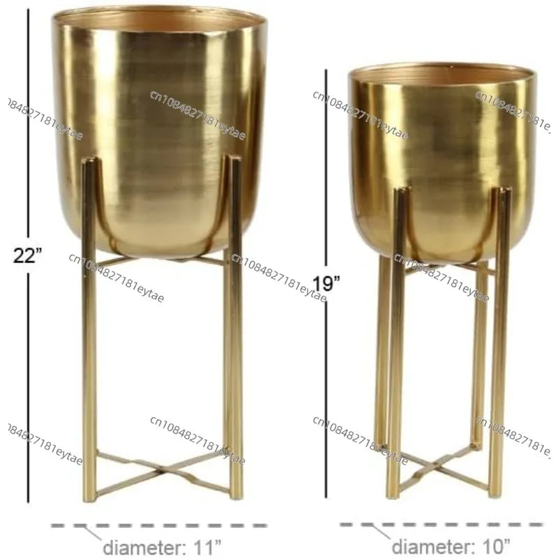 Metal indoor and outdoor large flower pot with removable base, 2 flower pot set, sizes 19 inches and 22 inches respectively.