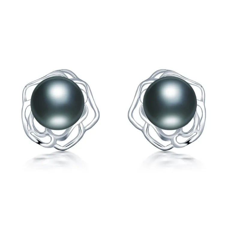 YWYC Peony Flower Retro Style Stud Earrings for Women 8-9mm Natural Freshwater Pearl Earrings Jewelry 2025 Trend