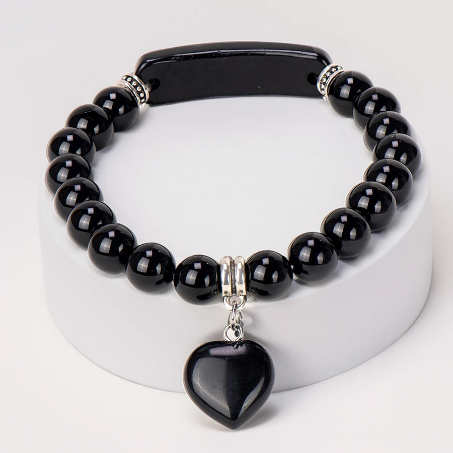 Natural Stone Crystal Bracelets Strand Heart Italian Charm Beaded Matching Love Moonstone Jade Summer For Women Jewelry Gift