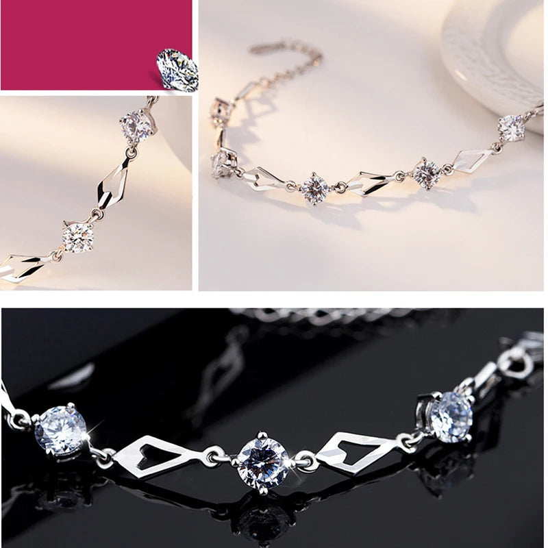 Silver Amethyst 925 Sterling Silver Bracelet Charm Women Wedding Bracelet Gift