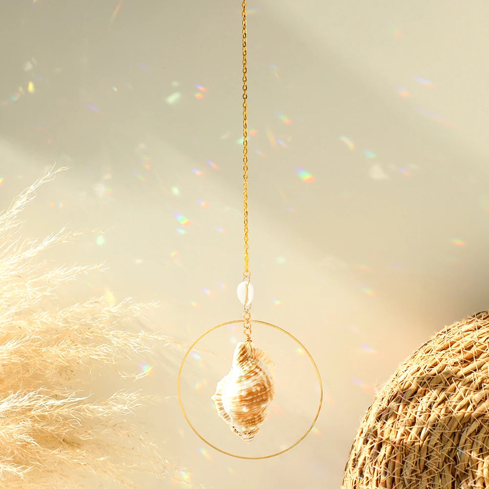 Hemasa Shells Sun Catcher Crystal Rainbow Prism Garden Decoration Sun Catchers Crystal Light Catcher Real Conch Hanging Window Ornament
