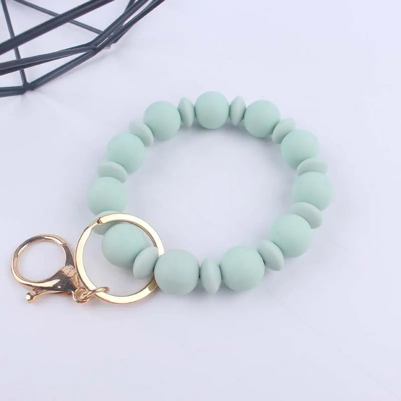 Hemasa Silicone Round Beads Keychain  for Women/ Wristlet Bracelet Keyring For Anti-Loss Lobster Clasp Keychain Jewelry