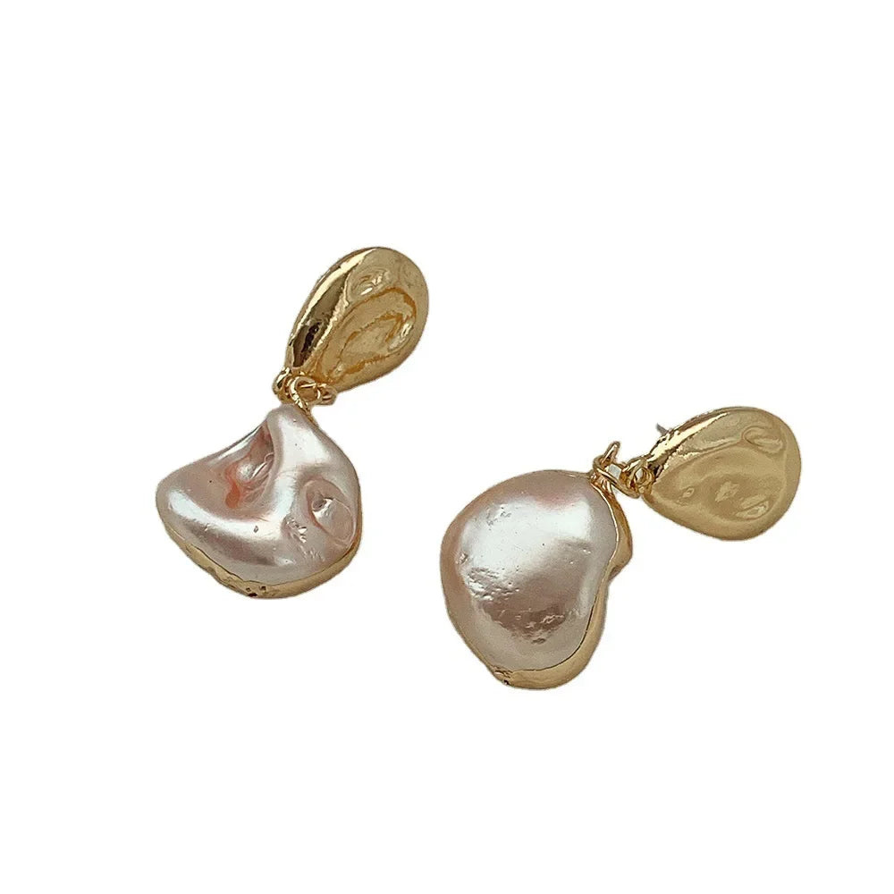 Minar Unique Design Irregular Baroque Pearl Long Drop Earrings for Women Gold Color Metal Geometric Dangle DEarrings Oorbellen