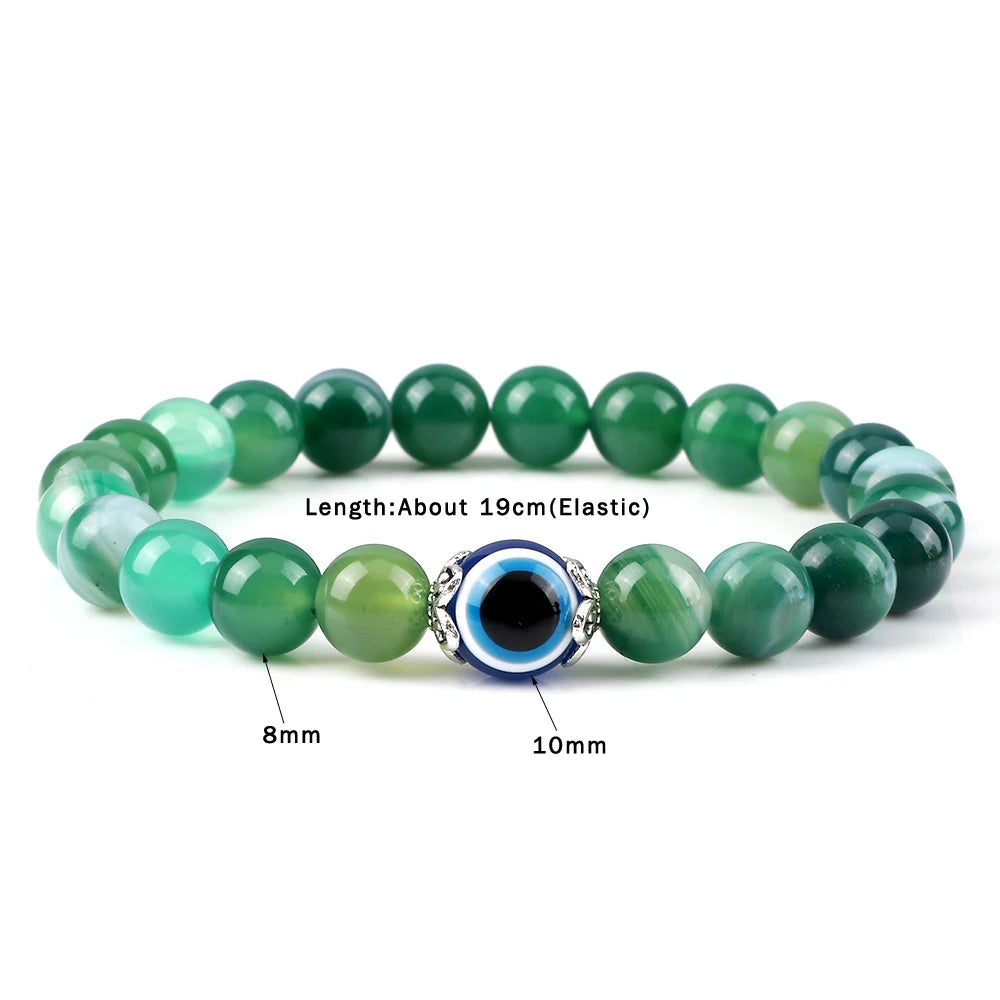 8mm White Cat Eye Stone Beads Evil eye Bracelet Men Tiger Eye Black Beads Turkish style Strand Bracelet For Women female Jewelry