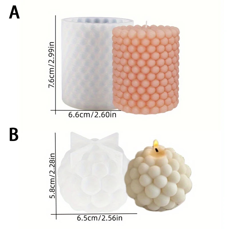 3D Cylindrical Bead Bubble Candle Molds Ball Shape Soap Gypsum Chocolate Mould Soy Wax Making Silicone Mould For Candle Making