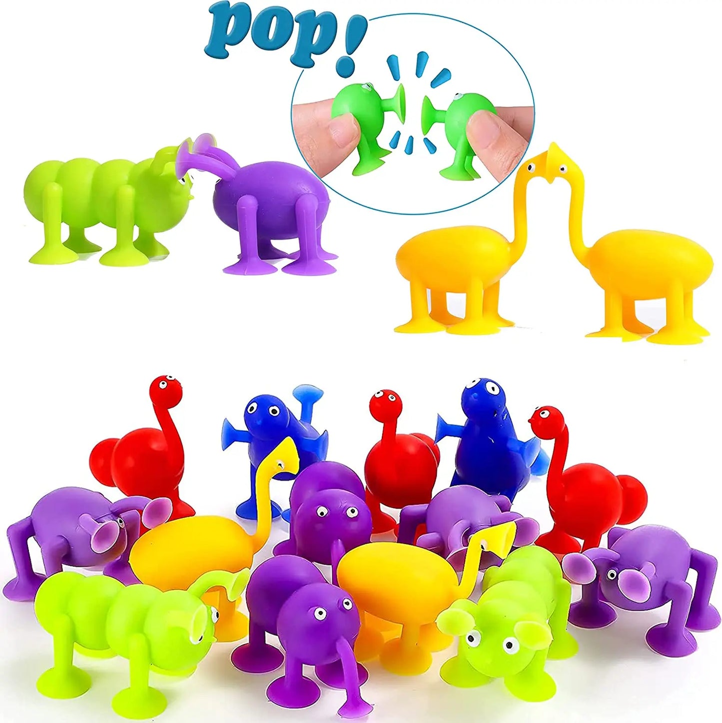 Hemasa Soft Silicone Building Blocks Toy Animal Shape Suction Toy for Kids/ Stress Release Parent-Child Interactive Game Sucker Bath Toy