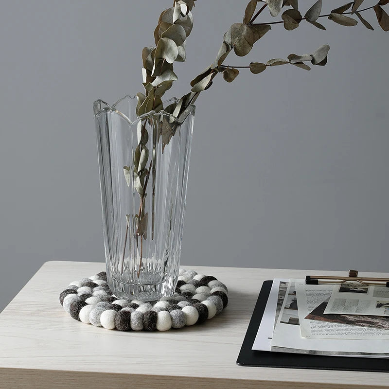 Hemasa Wool Felt Coaster 20cm Round Handmade Placemats(set of 2)