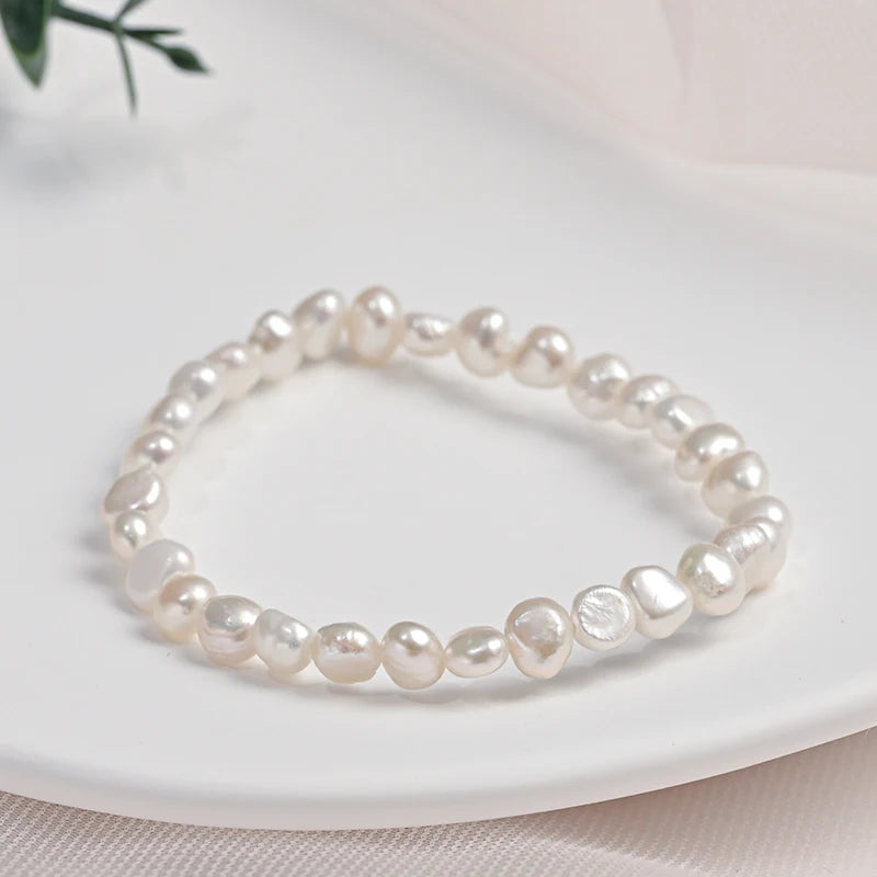 5-6mm Natural Freshwater Pearls Baroque Two-sided Pearl Elastic Rope Bracelet Bangle Fine Fashion Jewelry Hot Gift for Women