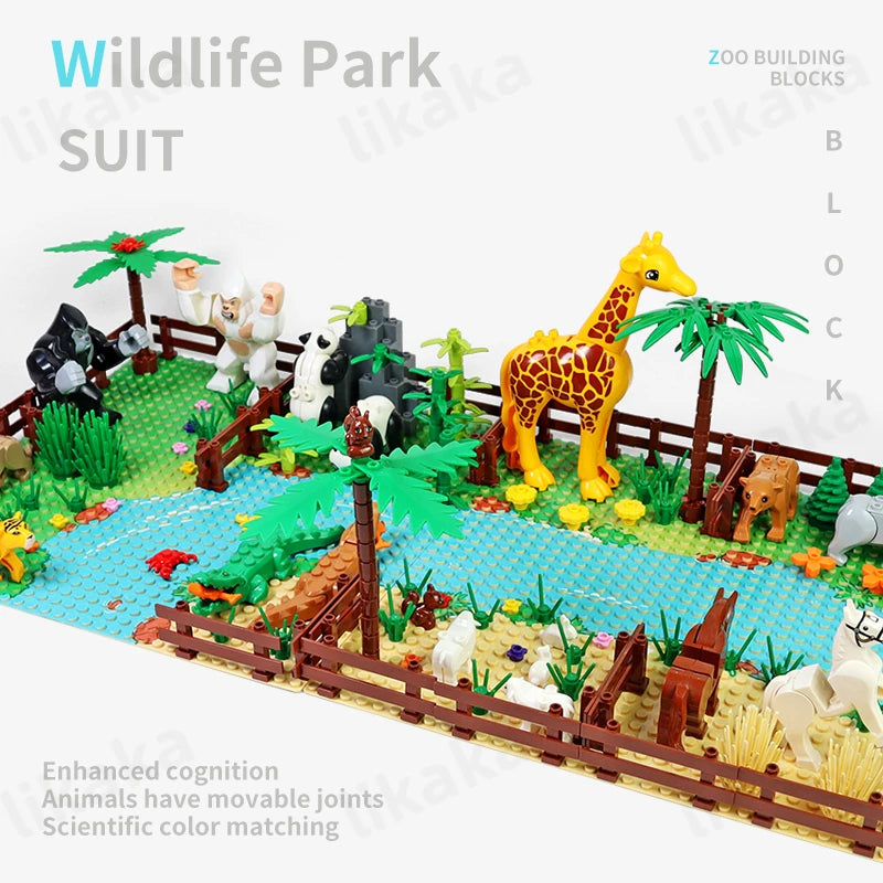 MOC Zoo Animals Building Blocks Set for Kids Montessori Toys Gift Compatible Classic Wild Animals Blocks City Friends Bricks