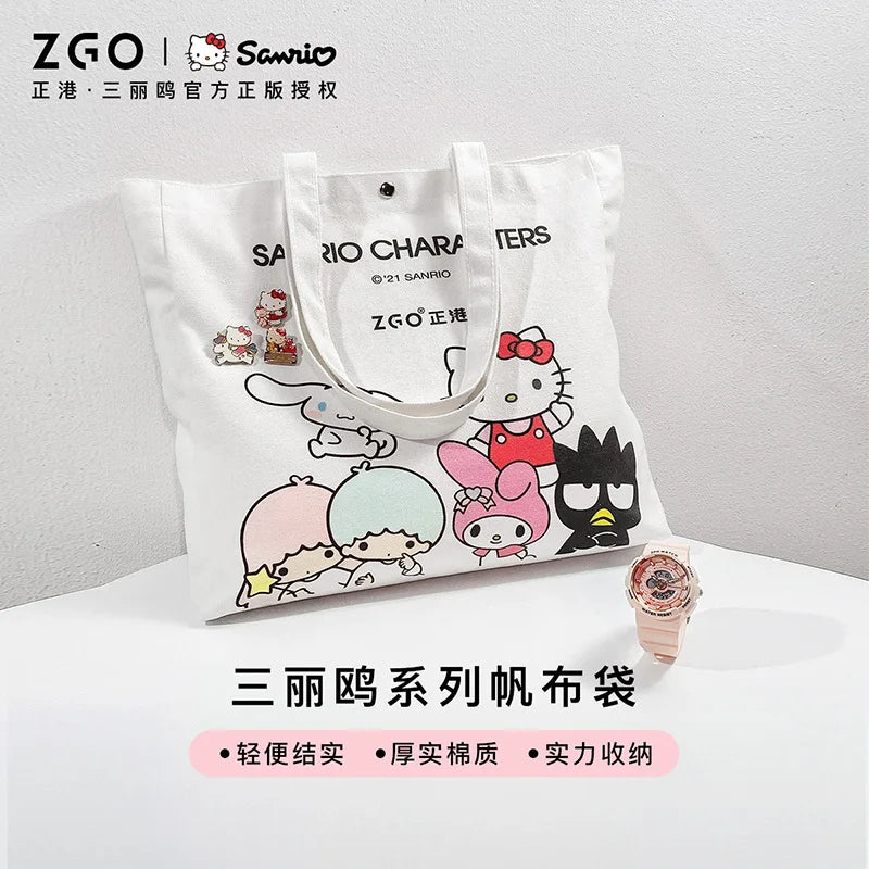 Sanrio Canvas Bag Cartoon Pure Cotton Hello Kitty Shopping Bag Cinnamoroll Tote Bag Student Storage Bag One Shoulder Cotton Bag