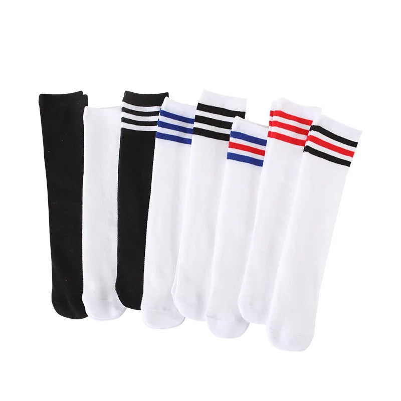 Kids Knee High Socks Girl Boys Football Stripe Cotton Sport School White Skate Children Baby Long Tube LegWarmer 3-12 Y Freeship