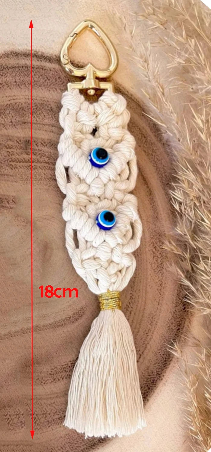 Macrame Tassel Blue Turkish Evil Eye Key Chain Lucky Eye Keychain for Women Men Jewelry Pendant Bag Accessories Handmade Gift