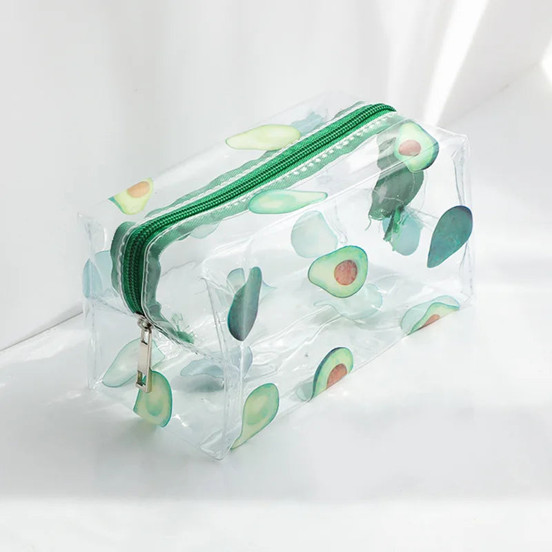 Kawaii Cute Transparent Cosmetic Bag Large Capacity Portable 2023 New Print Fruit Heart Pattern Pencil Case Makeup Storage Bag