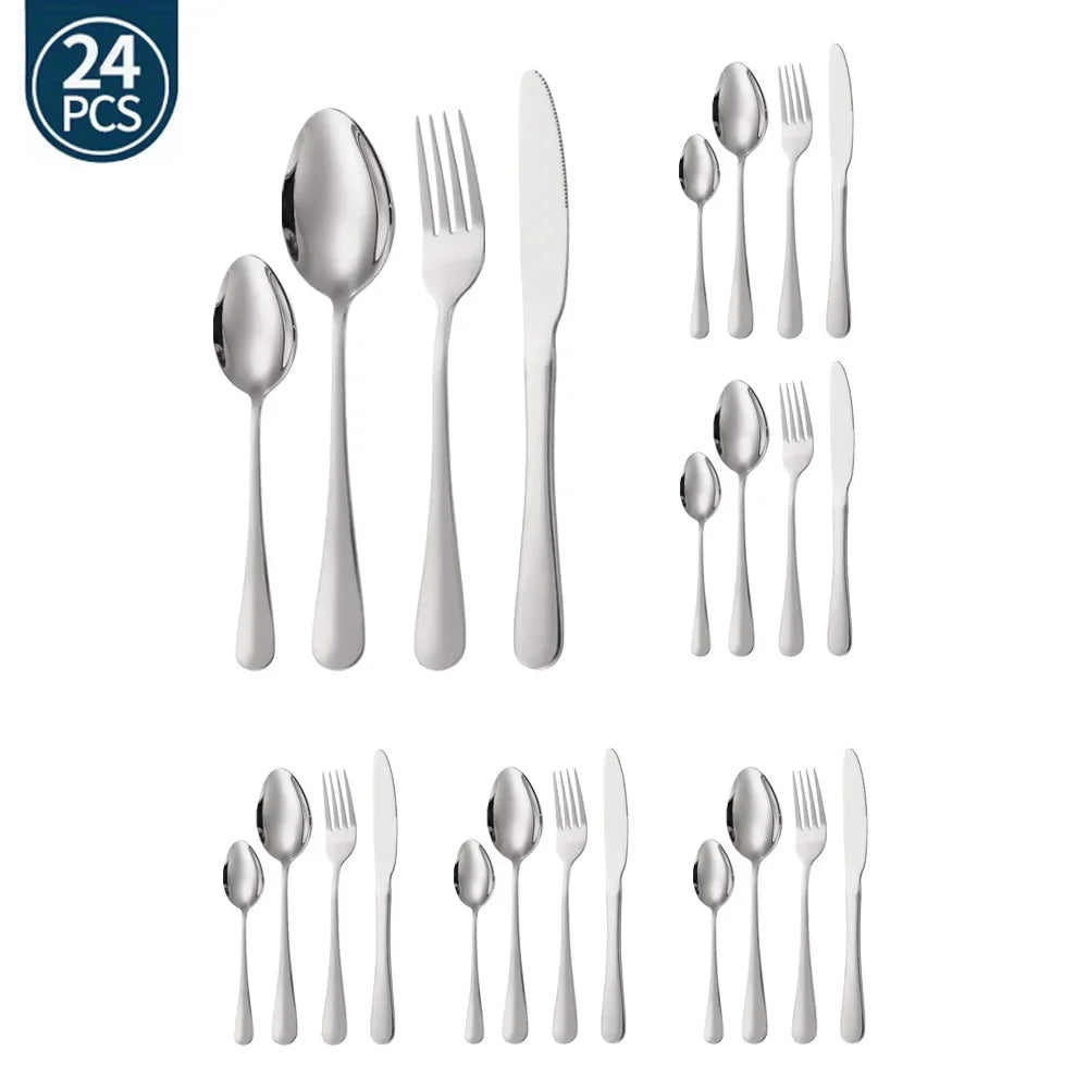 Hemasa 24Pcs Green Gold Tableware Set /Stainless Steel Cutlery set Knife Fork Spoon Restaurant Wedding Flatware Set