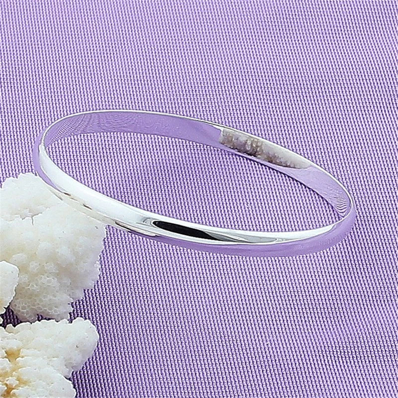 New 925 Sterling Silver Openable Glossy Solid Bracelet Bangle Simple Round Bangle For Women Wedding Engagement Party Birthday Gi