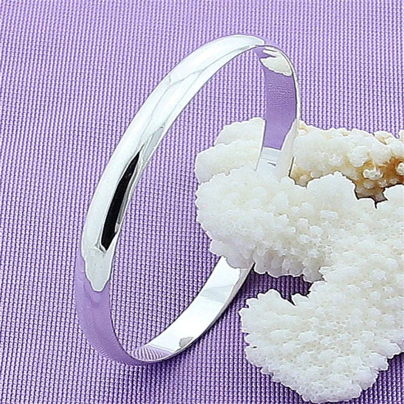 New 925 Sterling Silver Openable Glossy Solid Bracelet Bangle Simple Round Bangle For Women Wedding Engagement Party Birthday Gi