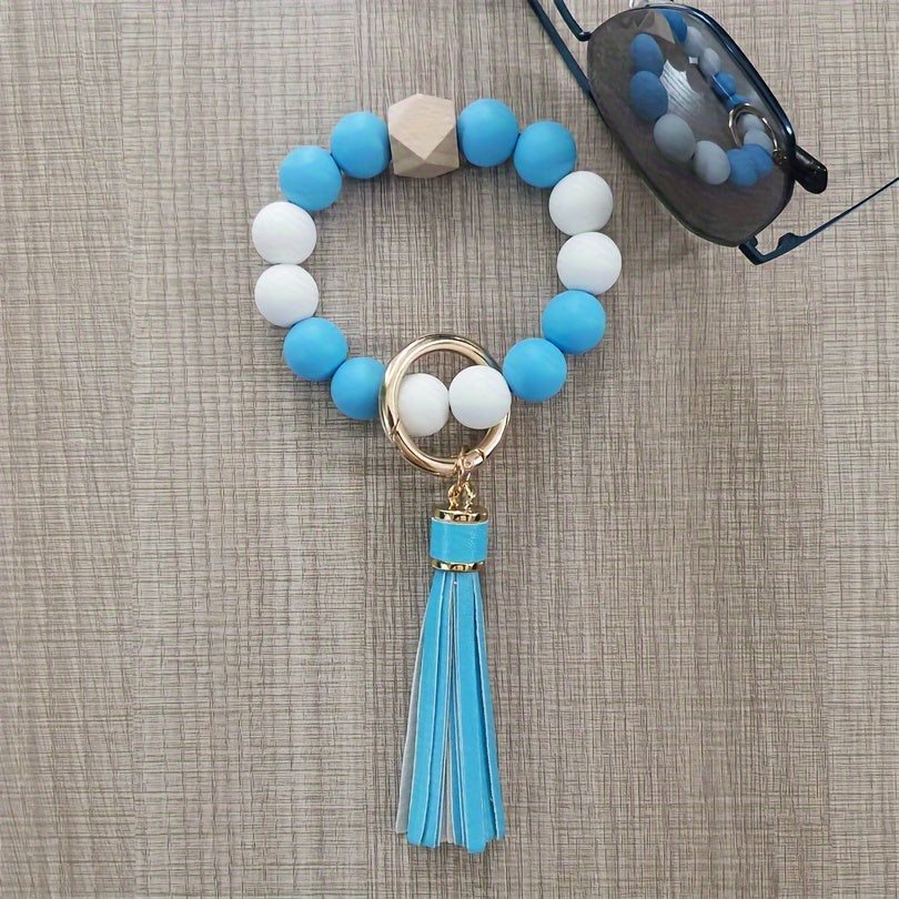 Silicone Beaded Bracelet Wristlet Keychain Color Block Bangle Key Chain Bag Charm Phone Lanyard Earbud Case Cover Accessories Women daily uses Gift