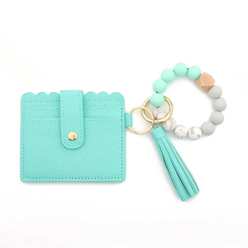 Leopard Pattern Wallet Shape Key Chain PU Leather Tassel Pendant Keyring